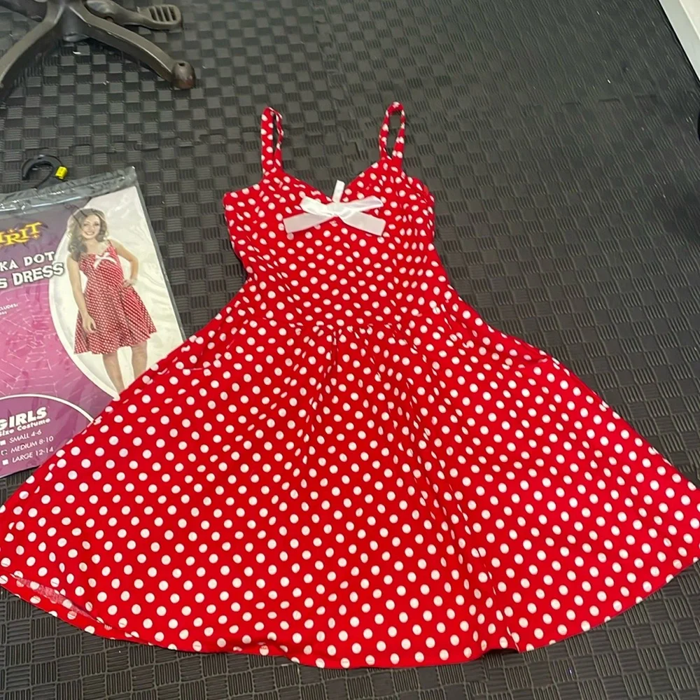 red with white polka dot 50’s dress girls size medium 8-10